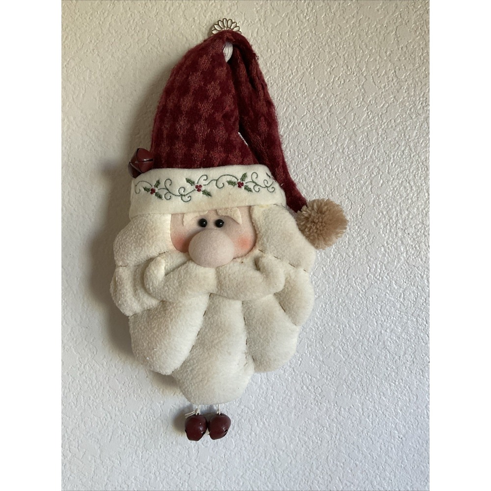 Vintage Style Plush Santa Claus Wall Hanging Christmas Decor Jingle Bells 16"